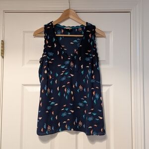 Maeve Navy Blue Patterned Sleeveless Blouse
